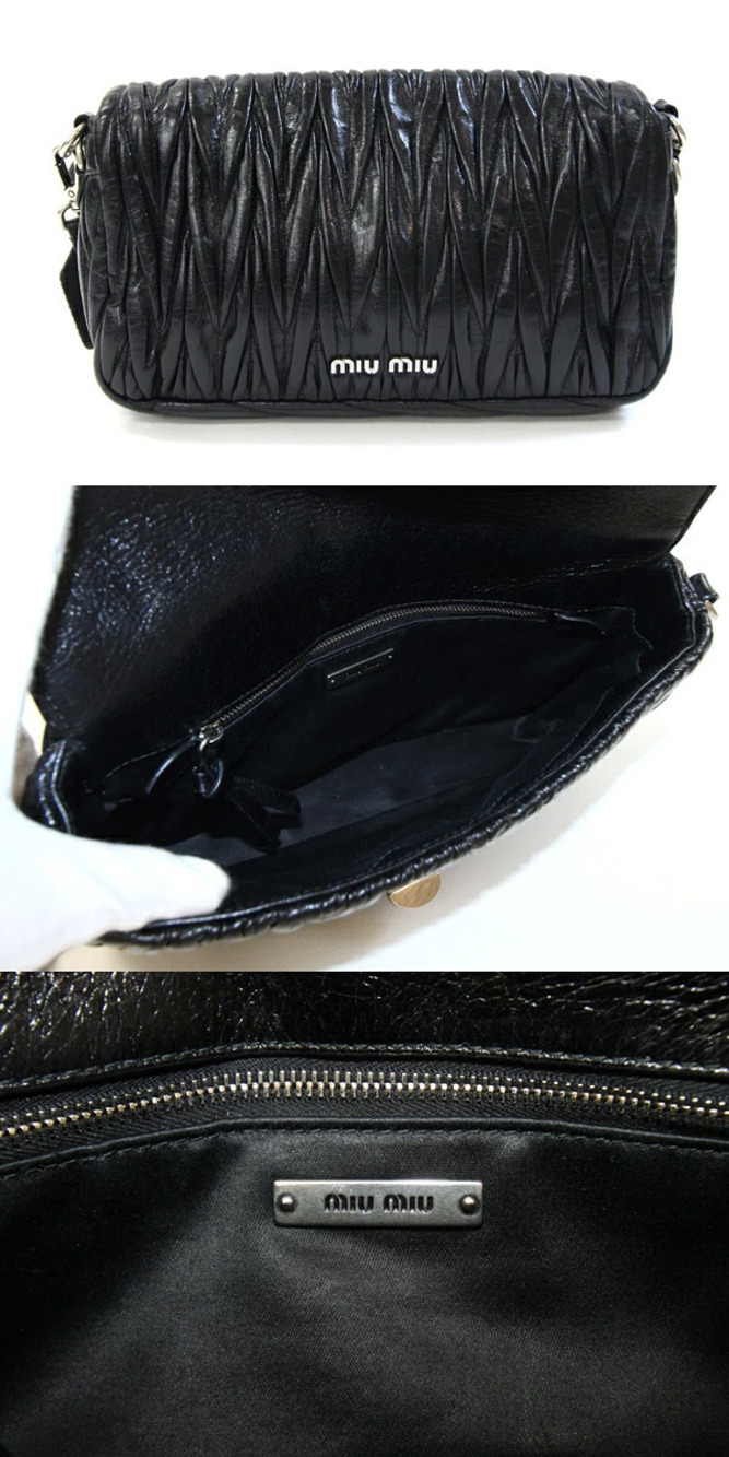 Miu Miu Crossbody Bag Leather Shoulder Bag Black Matelasse Black
